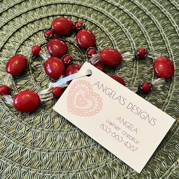 NWT Angelas Designs 3  stackable handmade bracelets red clear and silver - Picture 5 of 5